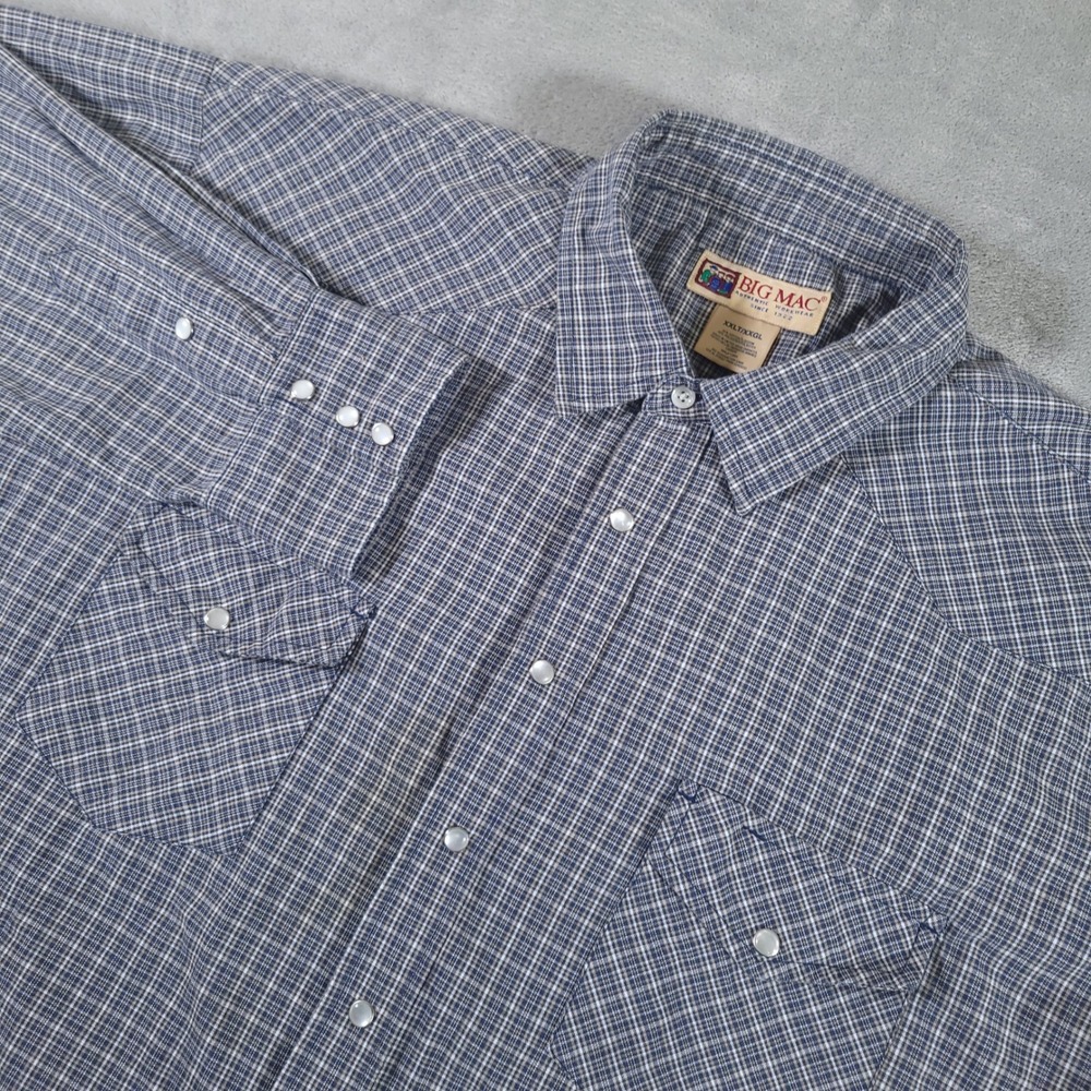 Big Mac Work Shirt Mens XXLT Plaid Western Pearl Snap Long‎ Sleeve Workwear Tall